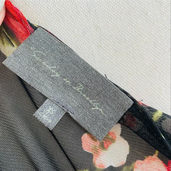 Sunday in Brooklyn Fabiana Floral Top Blouse Black Red Ruffles Sheer Scoop XS - Picture 7 of 10